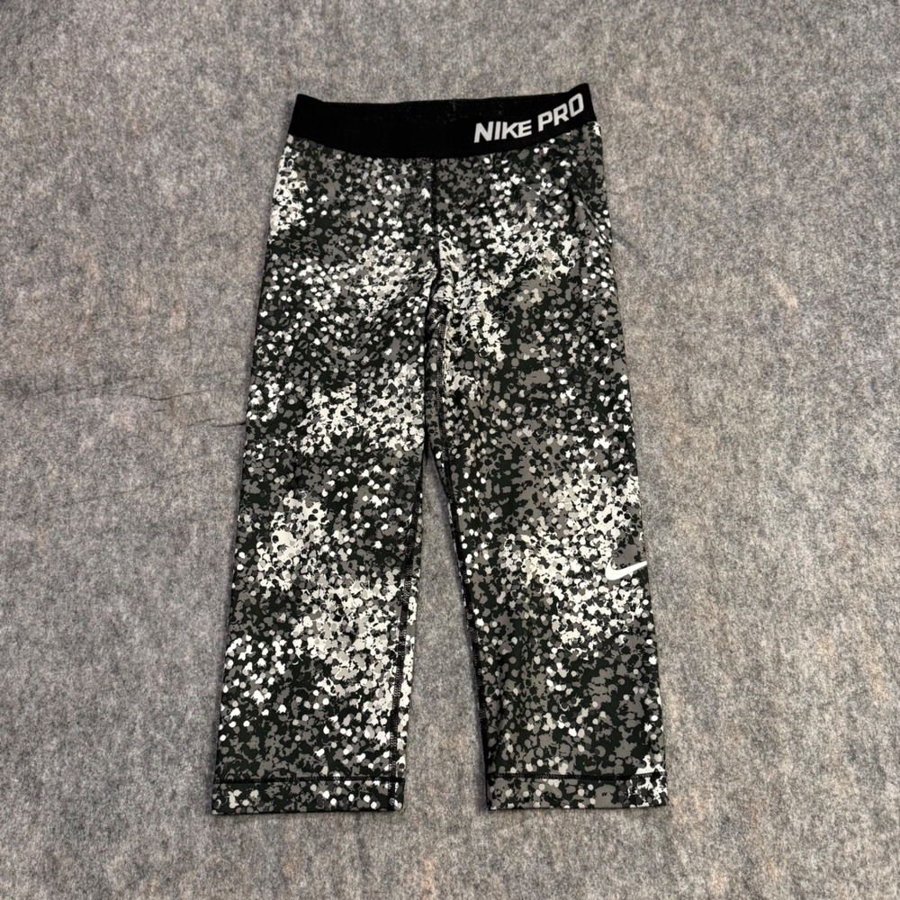 Nike Pro Womens Small Grey White‎ Splatter Print Training Running Capri Leggings